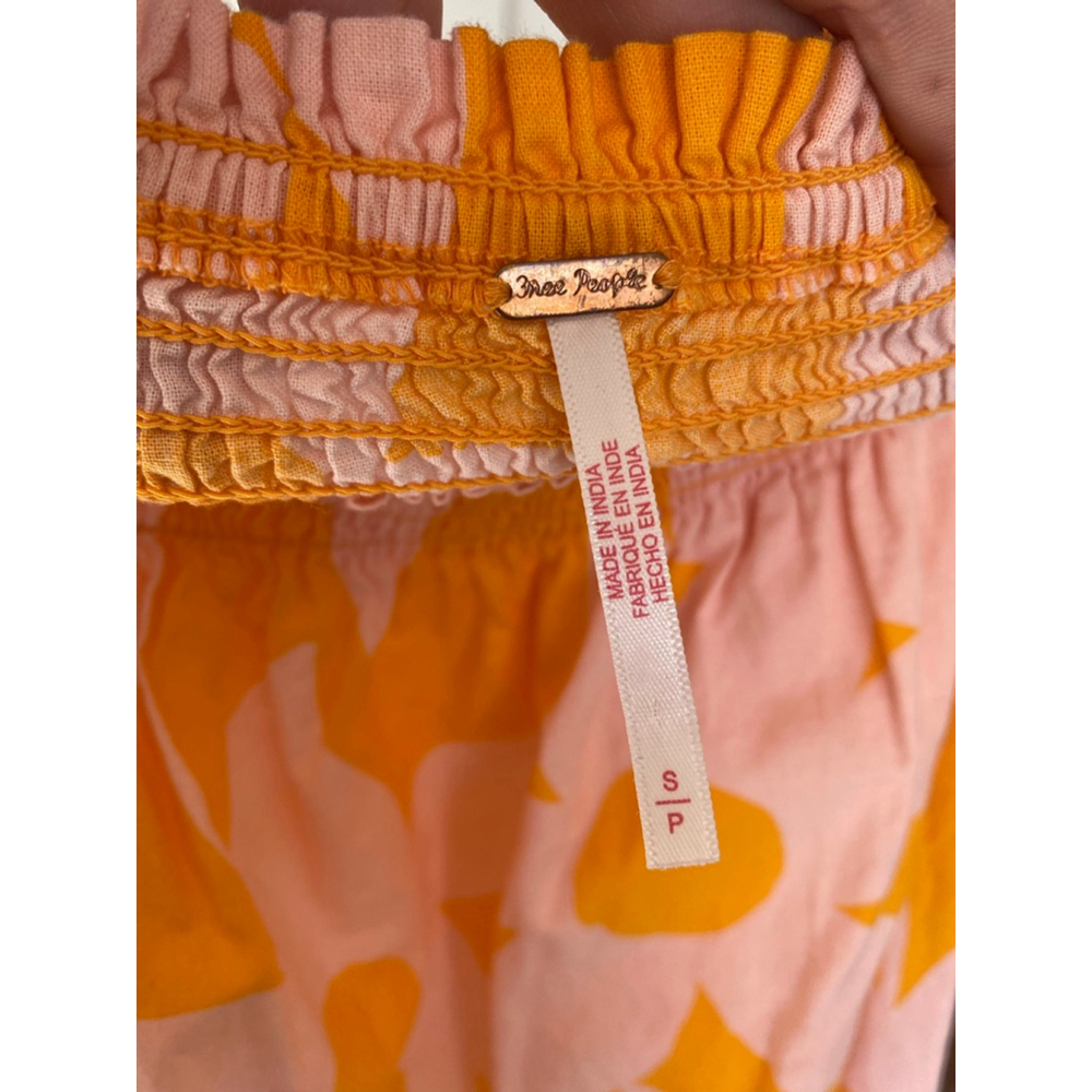 Free People Mila Floral Mini Dress S Boho Puff Sleeve Smocked Pink Orange Beach - Picture 6 of 8